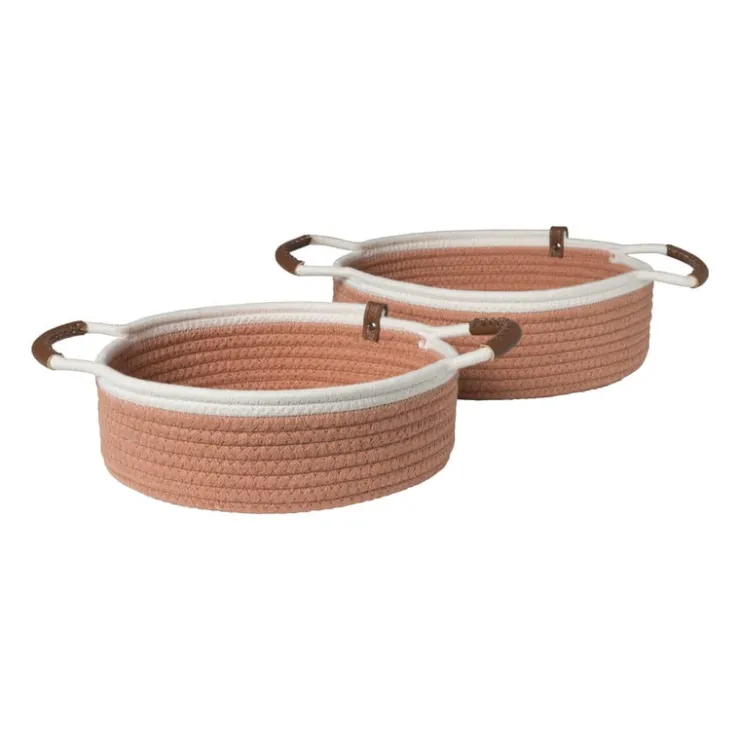 Xenos Mand colors laag - oranje/wit - ø27x9 cm- Manden|Manden