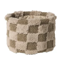 Xenos Mand geruit rond maat M - bruin - ø20x14 cm- Manden|Manden