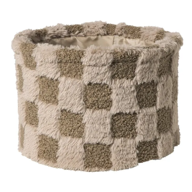 Xenos Mand geruit rond maat XL - bruin - ø24x18 cm- Manden|Manden