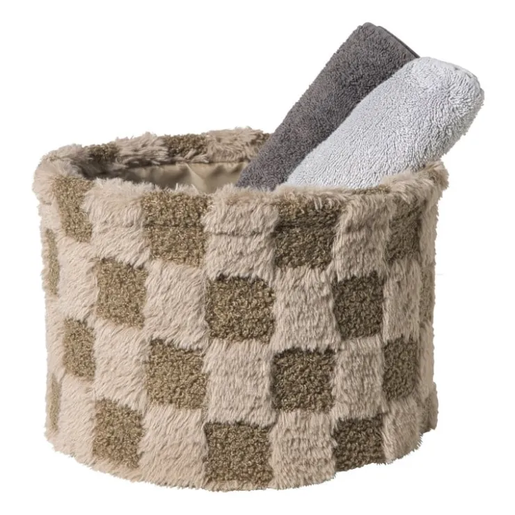 Xenos Mand geruit rond maat XL - bruin - ø24x18 cm- Manden|Manden