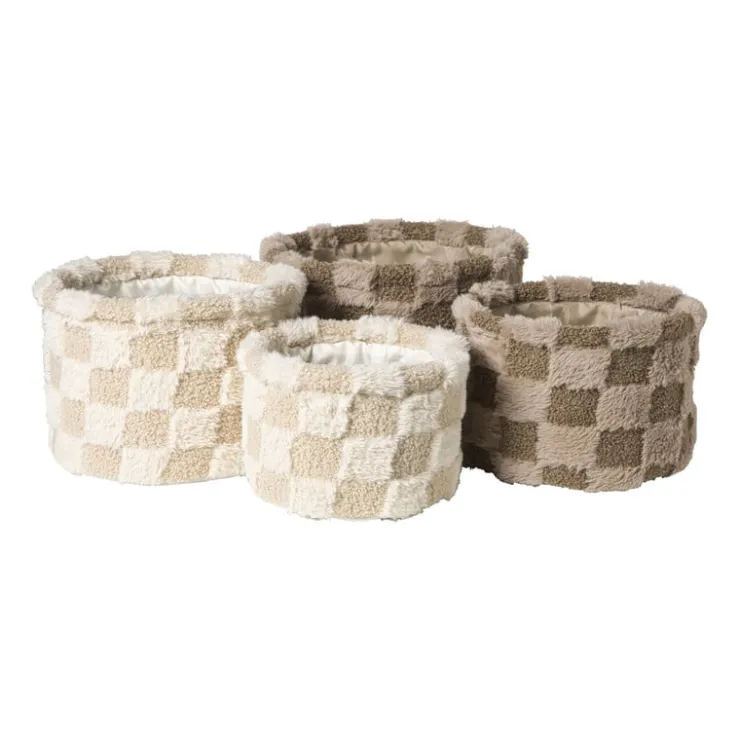 Xenos Mand geruit rond maat XL - bruin - ø24x18 cm- Manden|Manden
