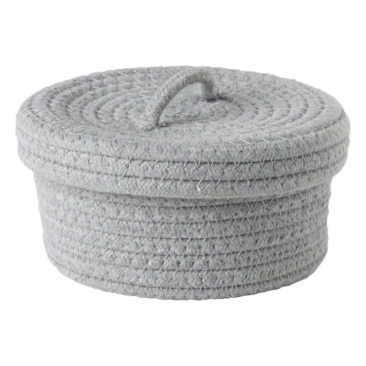 Xenos Mand met deksel Julia - grijs - ø19x10 cm- Manden|Manden