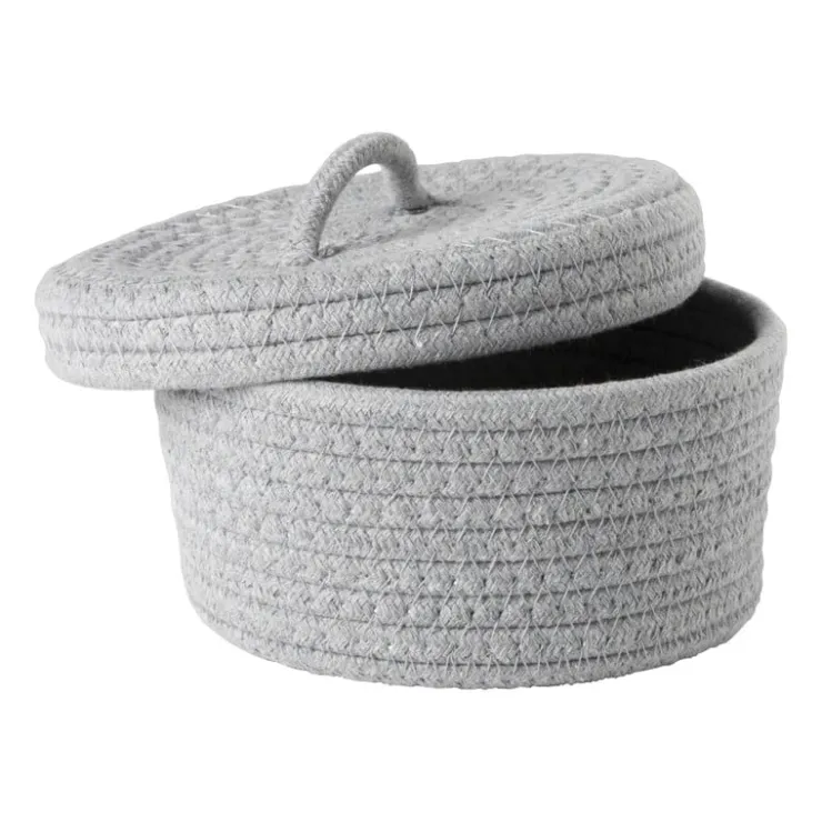 Xenos Mand met deksel Julia - grijs - ø19x10 cm- Manden|Manden