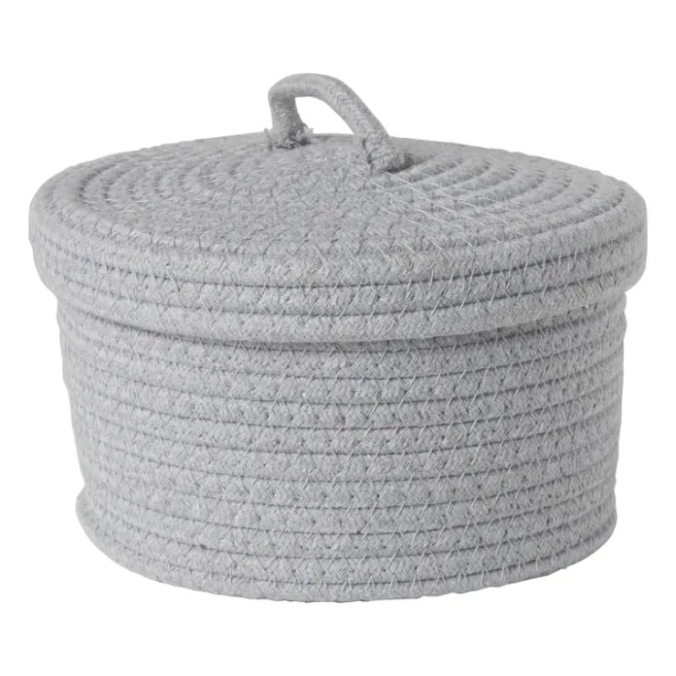 Xenos Mand met deksel Julia - grijs - ø22x13 cm- Manden|Manden