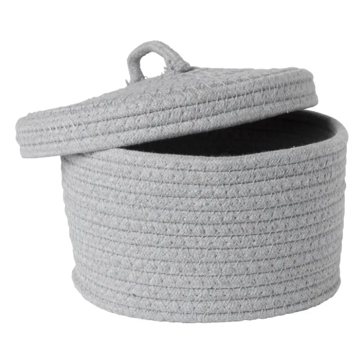 Xenos Mand met deksel Julia - grijs - ø22x13 cm- Manden|Manden