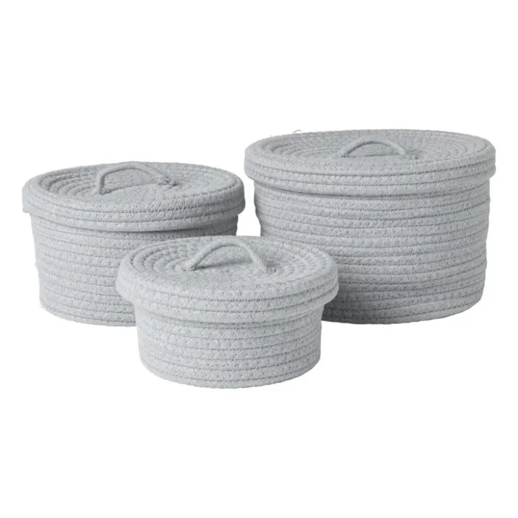 Xenos Mand met deksel Julia - grijs - ø22x13 cm- Manden|Manden