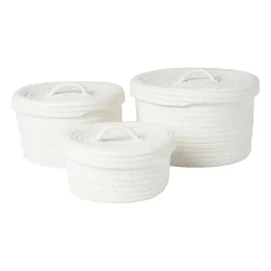 Xenos Mand met deksel Julia - wit - ø25x15 cm- Manden|Manden