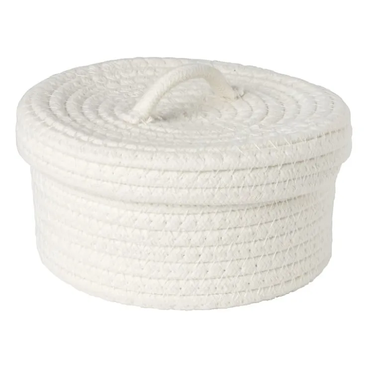 Xenos Mand met deksel Julia - wit - ø19x10 cm- Manden|Manden