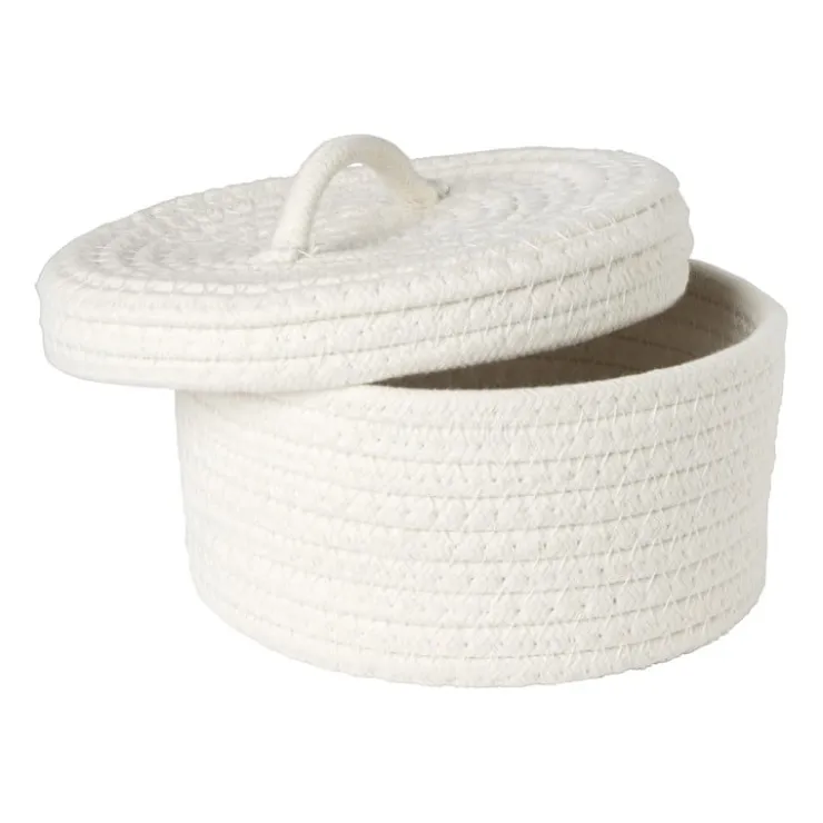 Xenos Mand met deksel Julia - wit - ø19x10 cm- Manden|Manden