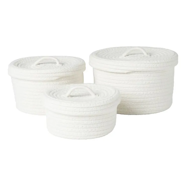Xenos Mand met deksel Julia - wit - ø19x10 cm- Manden|Manden