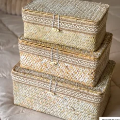 Xenos Mand met deksel Stijn - 12x30x21 cm - wit- Manden|Manden
