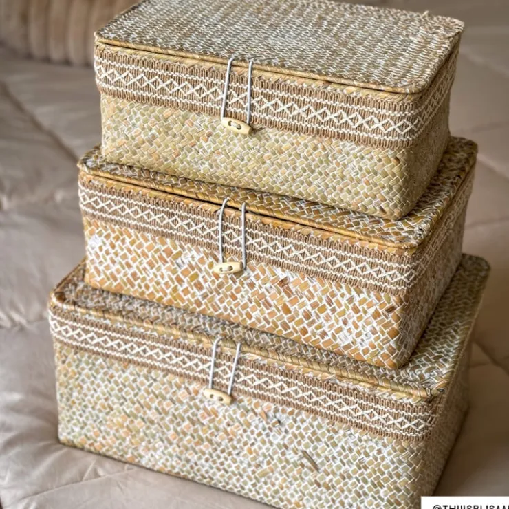 Xenos Mand met deksel Stijn - 12x30x21 cm - wit- Manden|Manden