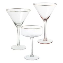Xenos Martiniglas roze gouden rand - glas - 220 ml- Cocktailglazen
