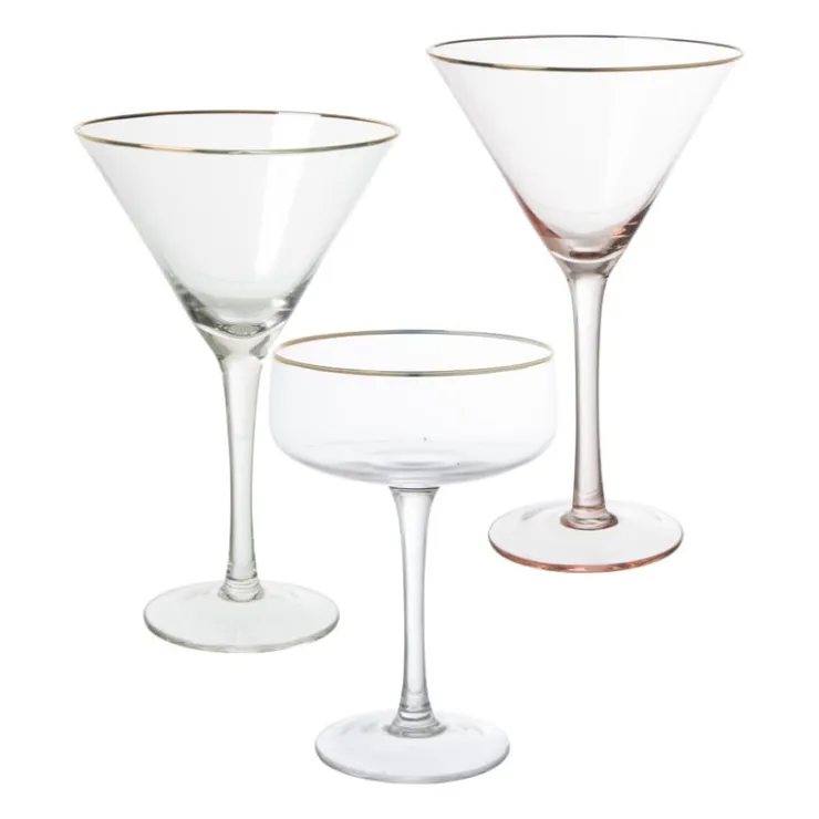 Xenos Martiniglas roze gouden rand - glas - 220 ml- Cocktailglazen