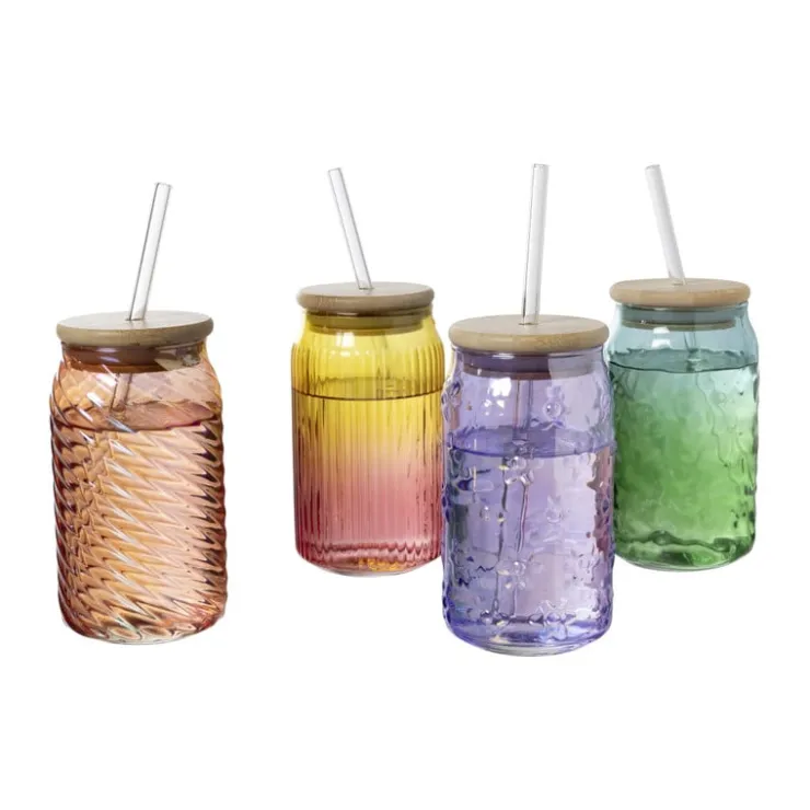Xenos Mason jar iriserend - paars - ø7.5x14 cm- Mason Jars