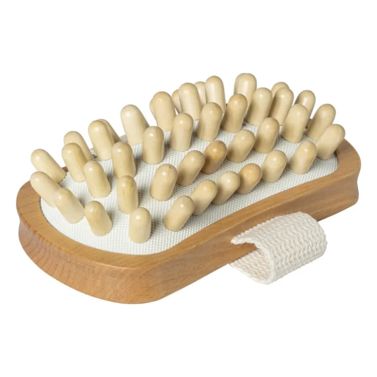 Xenos Massage borstel - rubber/hout - 13x7x4 cm- Badkamer Accessoires