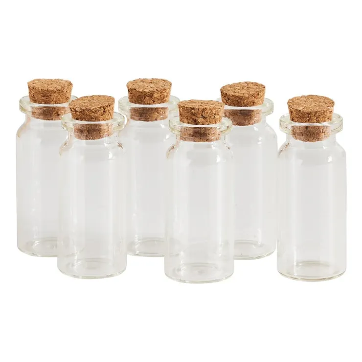 Xenos Mini flesjes met kurk - 6 stuks - 6x10 ml- Knutselspullen|Voorraadpotten