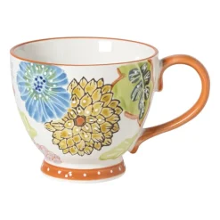 Xenos Mok bloemen - blauw/geel - 350 ml- Mokken