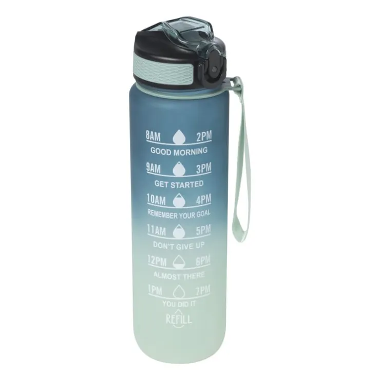 Xenos Motivatie waterfles - groen/blauw - 1 liter- Drinkflessen|Kerstcadeaus