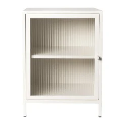 Xenos Nachtkastje Luca met geribbeld glazen deurtje - offwhite - 55.5x40x32 cm- Nachtkastjes
