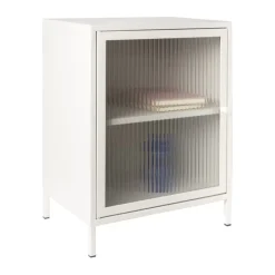 Xenos Nachtkastje Luca met geribbeld glazen deurtje - offwhite - 55.5x40x32 cm- Nachtkastjes