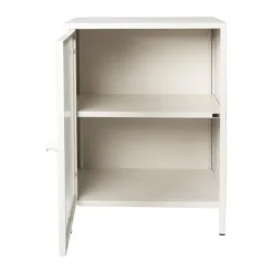 Xenos Nachtkastje Luca met geribbeld glazen deurtje - offwhite - 55.5x40x32 cm- Nachtkastjes
