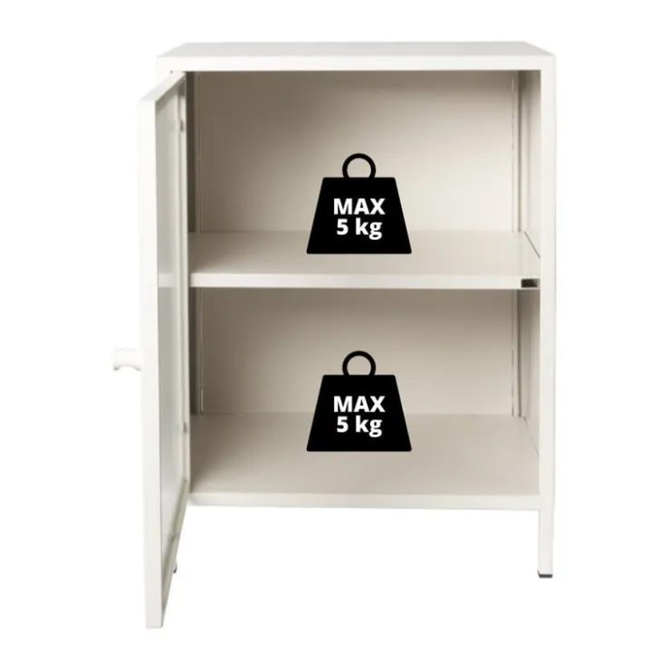 Xenos Nachtkastje Luca met geribbeld glazen deurtje - offwhite - 55.5x40x32 cm- Nachtkastjes
