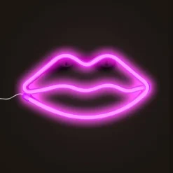 Xenos Neon LED lamp lippen - roze - 15x28x2 cm- Led Lampen