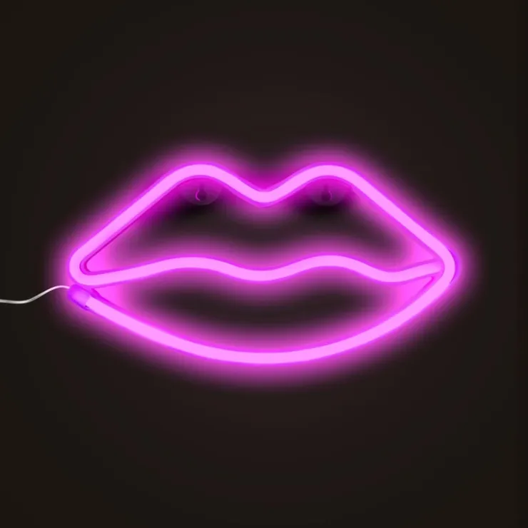 Xenos Neon LED lamp lippen - roze - 15x28x2 cm- Led Lampen