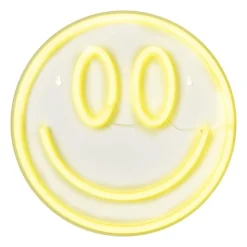 Xenos Neon LED lamp smiley - geel - ø33x2 cm- Kerstcadeaus|Led Lampen