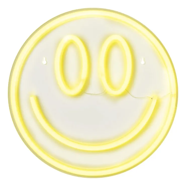 Xenos Neon LED lamp smiley - geel - ø33x2 cm- Kerstcadeaus|Led Lampen