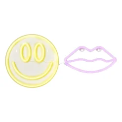 Xenos Neon LED lamp smiley - geel - ø33x2 cm- Kerstcadeaus|Led Lampen