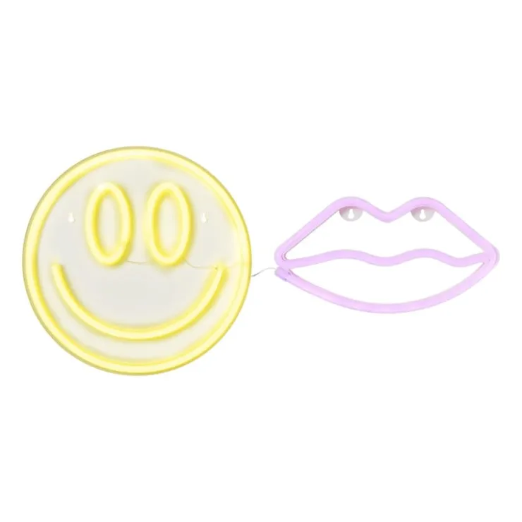 Xenos Neon LED lamp smiley - geel - ø33x2 cm- Kerstcadeaus|Led Lampen