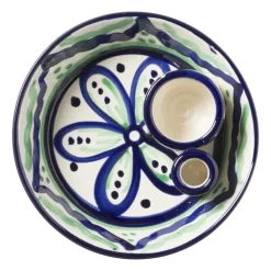 Xenos Olijvenbakje flor - groen/blauw - 16 cm- Schalen