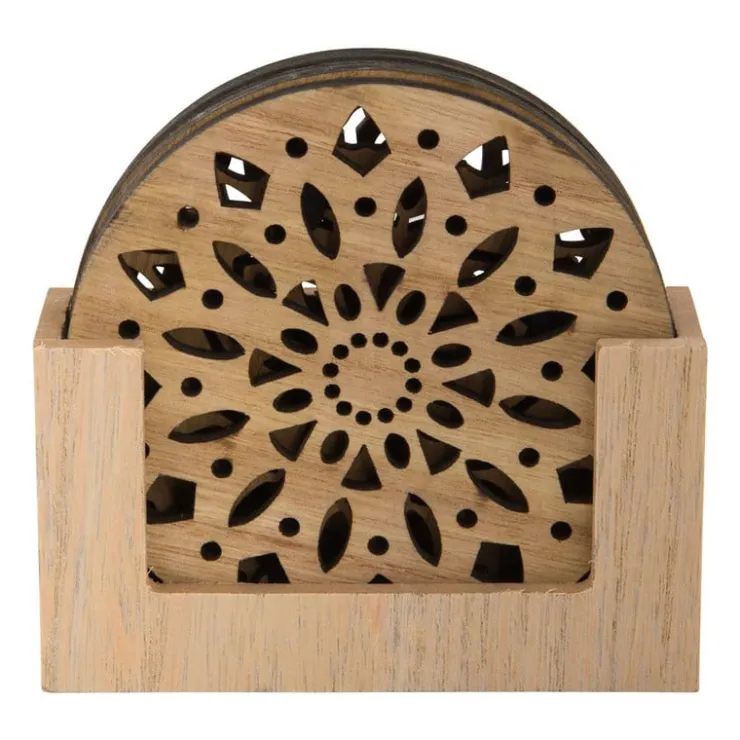 Xenos Onderzetter hout deco - set van 4- Onderzetters