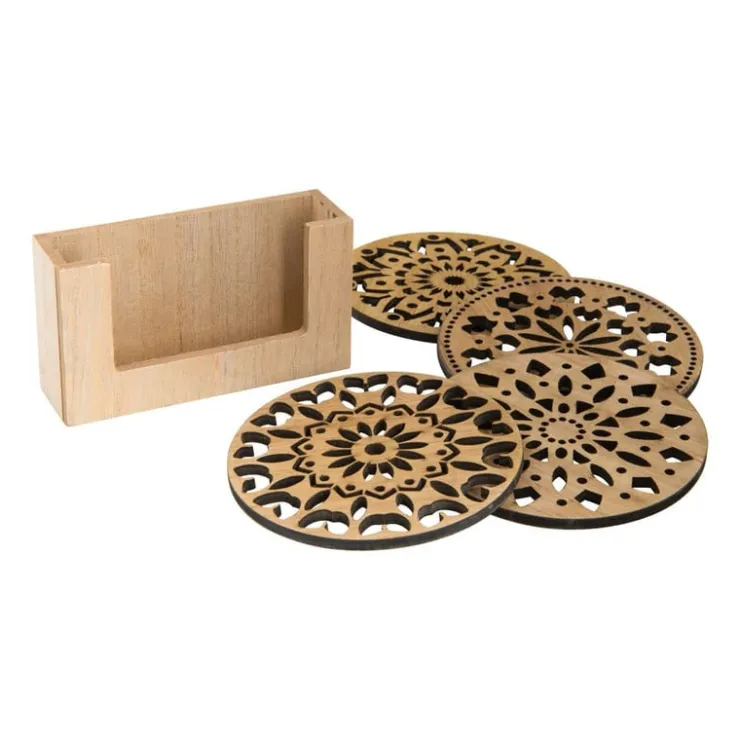 Xenos Onderzetter hout deco - set van 4- Onderzetters