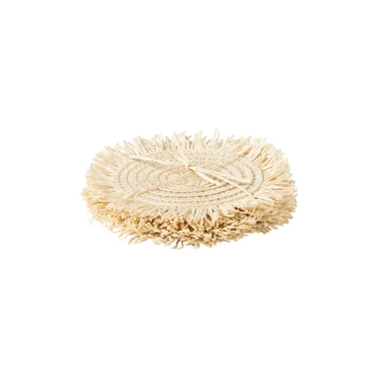 Xenos Onderzetters franje zand - set van 4 - ø10 cm- Onderzetters