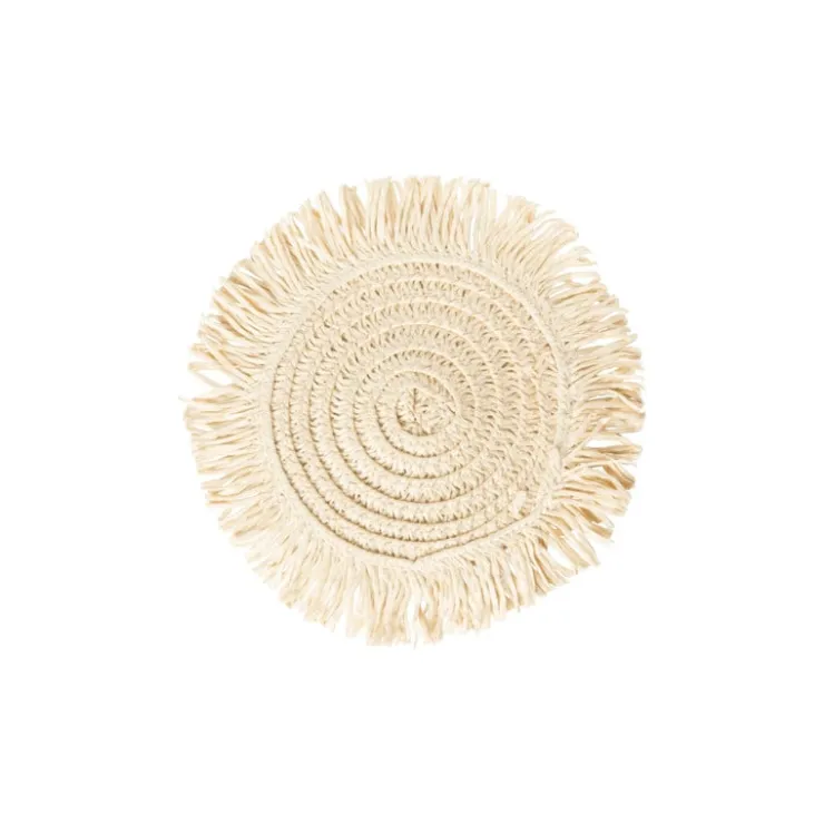 Xenos Onderzetters franje zand - set van 4 - ø10 cm- Onderzetters