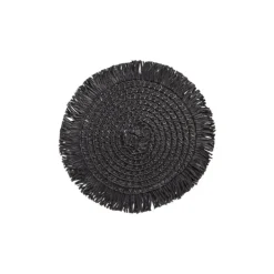Xenos Onderzetters franje zwart - set van 4 - ø10 cm- Onderzetters