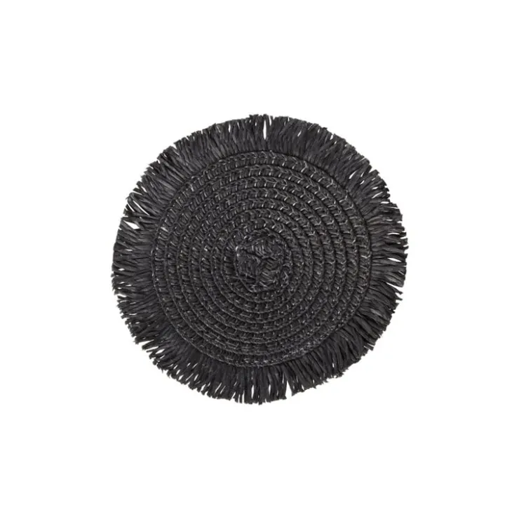 Xenos Onderzetters franje zwart - set van 4 - ø10 cm- Onderzetters