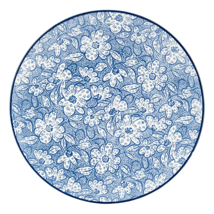 Xenos Ontbijtbord blue print - botanic - ⌀21 cm- Borden