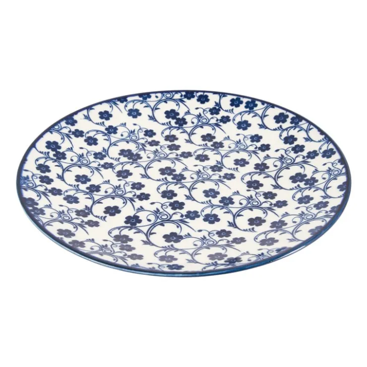 Xenos Ontbijtbord blue print - flowers - ⌀21 cm- Borden
