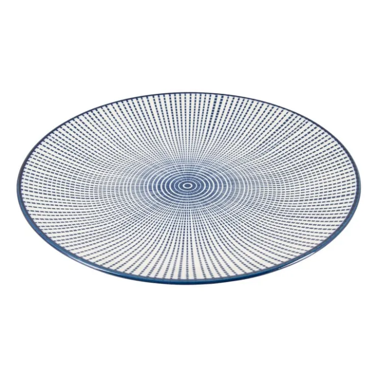Xenos Ontbijtbord blue print - stripes - ⌀21 cm- Borden