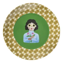 Xenos Ontbijtbord flower lady - geel/groen - ø21x2 cm- Borden
