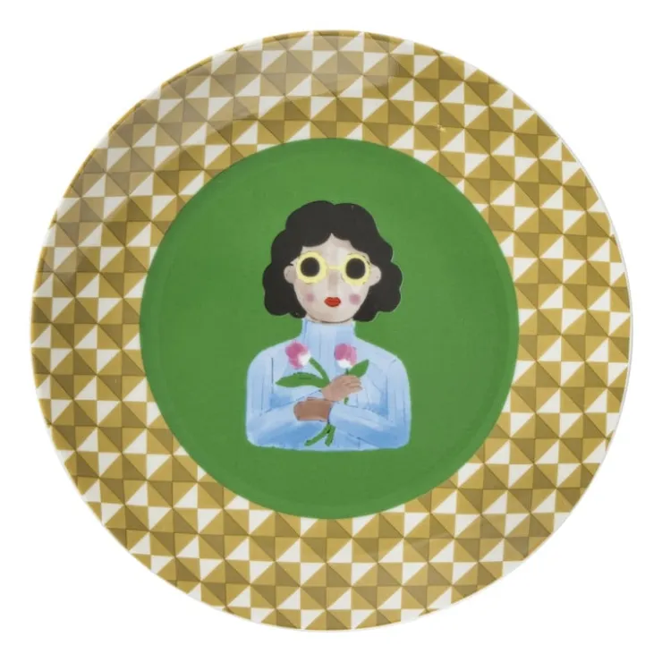 Xenos Ontbijtbord flower lady - geel/groen - ø21x2 cm- Borden