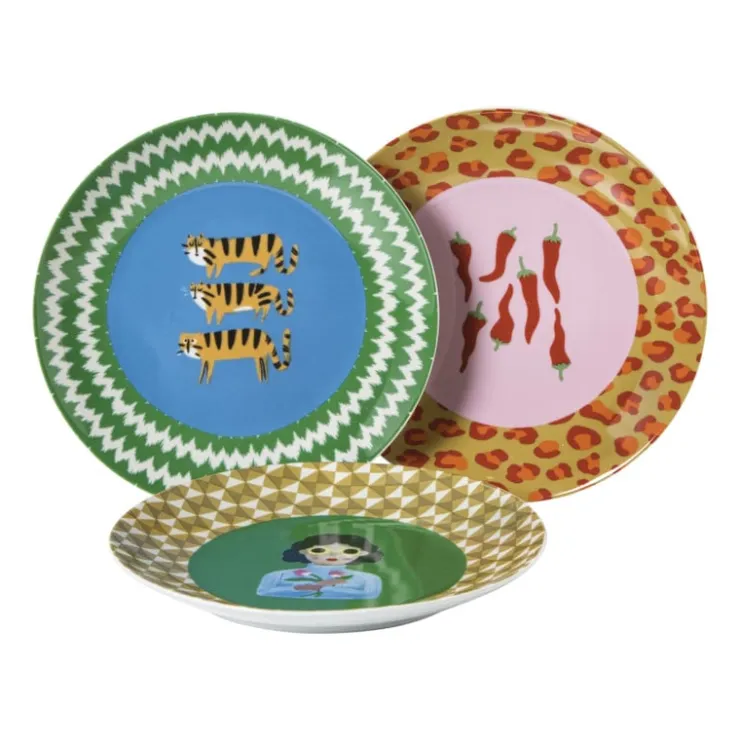 Xenos Ontbijtbord flower lady - geel/groen - ø21x2 cm- Borden