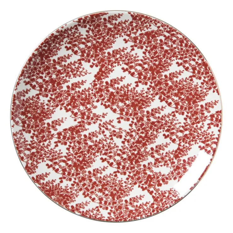 Xenos Ontbijtbord Mirna blaadjes - rood/wit - ø22x2 cm- Borden