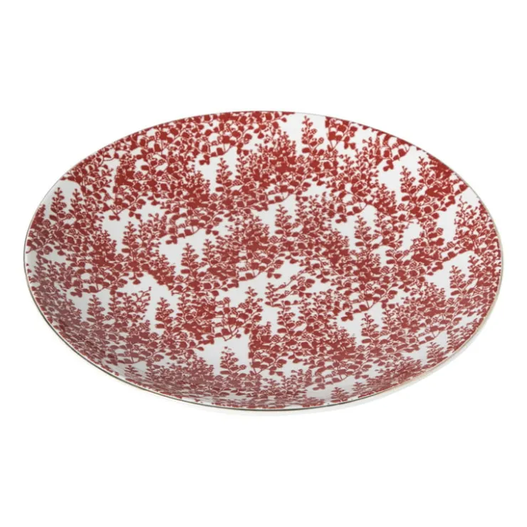 Xenos Ontbijtbord Mirna blaadjes - rood/wit - ø22x2 cm- Borden