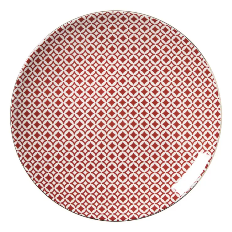 Xenos Ontbijtbord Mirna ruit - rood/wit - ø22x2 cm- Borden