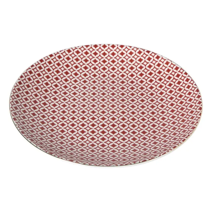 Xenos Ontbijtbord Mirna ruit - rood/wit - ø22x2 cm- Borden